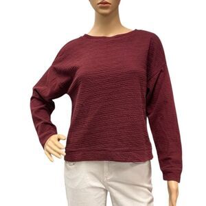 ZARA Trafaluc Textured Weave Basic Knit Top Maroon Cotton Blend Sz S